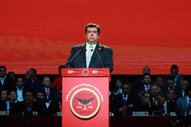XV Congress of the Autonomous Confederation of Workers and Employees of Mexico November 15, 2023 in Mexico City, Mexico: Senator Pedro Haces, speaks during the XV Congress of the Autonomous Confederation of Workers and Employees of Mexico (CATEM), at the Mexico City Arena. On November 15, 2023. In Mexico City. (Photo by Carlos Santiago Eyepix Group) Copyright: xCarlosxSantiagox xEyepixxGroupx CS202311158211