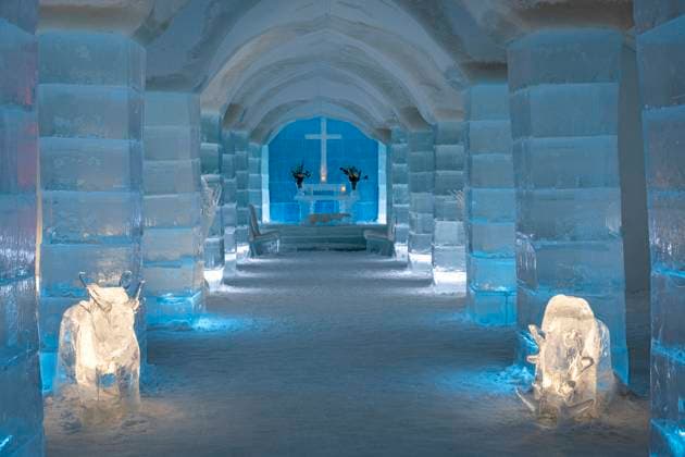 The Chapel inside Sorrisniva Igloo Hotel (Ice Hotel), Alta, Arctic Circle, Norway, Scandinavia, Europe Copyright: AlanxNovelli 1353-518 Editorial Use Only RECORD DATE NOT STATED