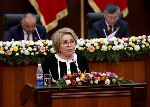 Kirgisistan, Geburtstag des Parlaments in Bischkek Kyrgyzstan Parliament Anniversary 8559193 16.11.2023 Russian Federation Council speaker Valentina Matvienko delivers a speech during the autumn session of the CIS Interparliamentary Assembly in Bishkek, Kyrgyzstan. Igor Yegorov Sputnik Bishkek Kyrgyzstan  Copyright: xIgorxYegorovx