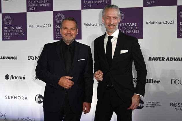 Deutscher Parfumpreis Duftstars am 16.11.2023 in der Rheinterrasse in Düsseldorf Die Verleihung des 31. Deutschen Parfumpreises Duftstars findet am 16.11.2023 in der Rheinterrasse in Düsseldorf statt. Udo Heuser, links und Andreas Fuhlisch, rechts