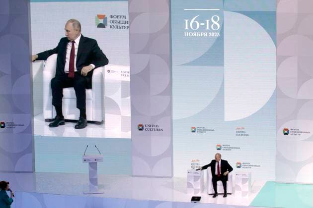 News Themen der Woche KW46 News Bilder des Tages Russland, Wladimir Putin erÃ¶ffnet das internationale Kulturforum in St. Petersburg RUSSIA, ST PETERSBURG - NOVEMBER 17, 2023: Russia s President Vladimir Putin attends a plenary session at the 2023 St Petersburg International Cultural Forum - Forum of United Cultures. Valentin Yegorshin TASS Host Photo Agency  64919349