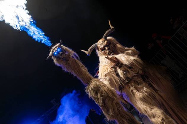 The Krampus night in Goricane, Slovenia - 18 Nov 2023 A Krampus poses during a Krampus night. Around 600 devilish masks participated in this traditional parade event Krampus night. People dressed as Krampus (The Devil) from five countries (Slovenia, Croatia, Austria, Italy and Germany) participated this year s and celebrated its tenth anniversary of the parade. Goricane Slovenia Copyright: xAndrejxTarfilax xSOPAxImagesx DSC_0022_p