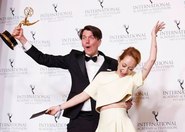 Bilder des Jahres 2023, Entertainment 11 November Entertainment Themen der Woche KW47 Entertainment Bilder des Tages Executive producer Jochen Laube and showrunner Katharina Eyssen arrive to the press room with cast and crew as they hold the International Emmy award for Drama Series for the German television show The Empress at the 51st International Emmy Awards at New York Hilton Midtown in New York City on Monday, November 20, 2023.  NYP20231120272 JohnxAngelillo