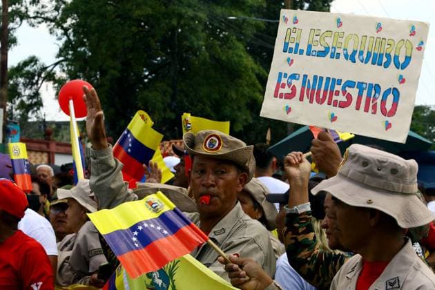 November 21, 2023, Los Guayos, Carabobo, Venezuela: November 21, 2023. Venezuelans participate in a march for a referendum on the Essequibo, to be held next December 3, due to the dispute with Guyana. The march took place in the municipality of Los Guayos in the state of Carabobo. Photo: Los Guayos Venezuela - ZUMAhe3_ 20231121_abp_he3_018 Copyright: xJuanxCarlosxHernandezx