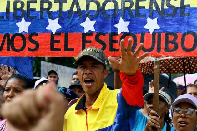 November 21, 2023, Los Guayos, Carabobo, Venezuela: November 21, 2023. Venezuelans participate in a march for a referendum on the Essequibo, to be held next December 3, due to the dispute with Guyana. The march took place in the municipality of Los Guayos in the state of Carabobo. Photo: Los Guayos Venezuela - ZUMAhe3_ 20231121_abp_he3_019 Copyright: xJuanxCarlosxHernandezx