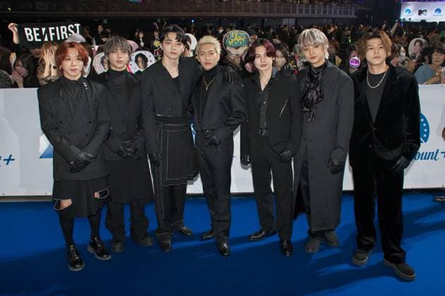 Japanese boys group BE:FIRST attend a blue carpet event during the MTV VMAJ(Video Music Awards Japan) 2023 Pre-Show in Yokohama, Kanagawa-Prefecture, Japan on Wednesday, November 22, 2023.  TKP2023112208 KEIZOxMORI