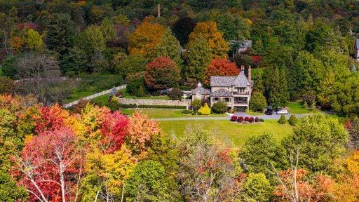 RECORD DATE NOT STATED An Aerial View of a Beautiful Estate, With a Pond, Gazebo and Many Buildings in Autumn in Elizabethtown, Pennsylvania 22013203