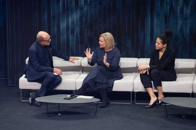 v.l. Stefan SCHULZE-HAUSMANN, Vorstandsvorsitzender Stiftung Deutscher Nachhaltigkeitspreis Nancy FAESER, Bundesinnenministerin, Celia SASIC, ehem. Fussballspielerin, DFB Vizepraesidentin, Verleihung Deutscher Nachhaltigkeitspreis in Duesseldorf am 24.11.2023.