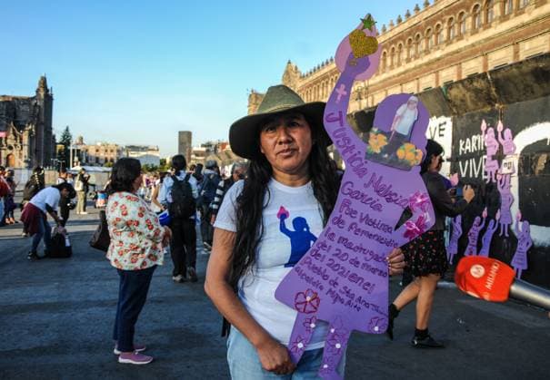 International Day for the Elimination of Violence against Women in Mexico November 25, 2023, Mexico City, Mexico: A woman takes part during a demonstration for the International Day for the Elimination of Violence against Women at Mexico City Zocalo. on November 25, 2023, (Photo by Ginare Photo Eyepix Group) Copyright: xGinarexPhoto xEyepixxGroupx GP_25112023_105677