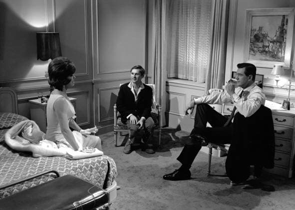 Film Send Me No Flowers Director Norman Jewison with actors Rock Hudson and Doris Day at the film set Los Angeles, CA USA  Copyright: xLeoxFuchsx R0550-Day-Jewison-Hudson-SMNF