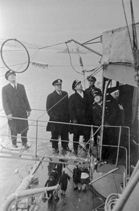 Great Patriotic War, 1941-1945 8571691 06.02.1945 The Great Patriotic War of 1941-1945. The Yalta Conference, February 4-11, 1945, a meeting where the three leaders of the anti-Hitler coalition, the USSR, the United States and Great Britain, made important decisions regarding the postwar world. Conference participants, US and British officers visiting the Black Sea Fleet cruiser Voroshilov in Sevastopol s South Bay. The delegation members examining the cruiser s radio antenna systems. Alexey Sevastopol Russia  Copyright: xAlexeyx