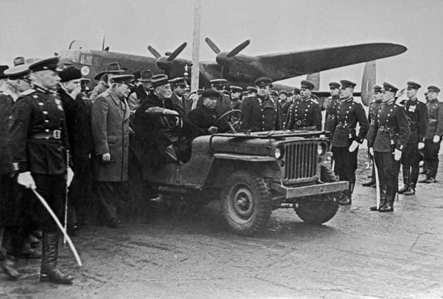 Great Patriotic War, 1941-1945 8571576 04.02.1945 The Great Patriotic War of 1941-1945. The Yalta Conference, February 4-11, 1945, a meeting where the three leaders of the anti-Hitler coalition, the USSR, the United States and Great Britain, made important decisions regarding the postwar world. After the Yalta Conference, British Prime Minister Winston Churchill (center) and British officers accompanying him visited Balaklava and Sevastopol to monuments related to the Crimean War. The British delegation on the seafront of Balaklava. Alexey Simferopol Republic of Crimea Russia  Copyright: xAlexeyx