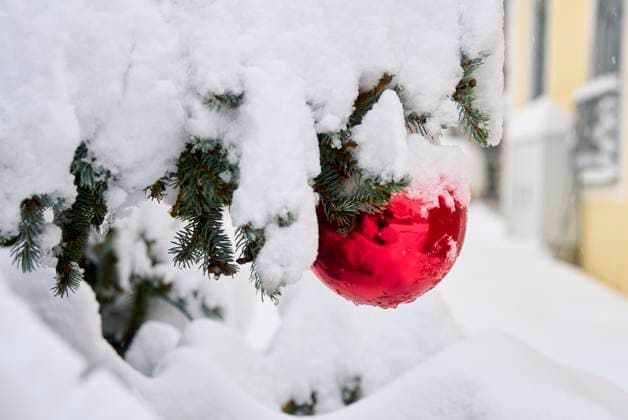 Closed christmas market in the heavy onset of winter and snowfall at daytime in Marktoberdorf, Bavaria, Allgäu, Germany, Dec 02, 2023.