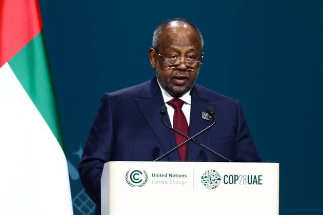 December 1, 2023, Dubai, United Arab Emirates: Ismail Omar Guelleh, President of Djibouti, speaks during the 28th Conference of the Parties to the United Nations Framework Convention on Climate Change, which takes place on 30 November until 12 December 2023 in Expo City Dubai. Dubai, United Arab Emirates on December 1st, 2023. Dubai United Arab Emirates - ZUMAz156 20231201_zip_z156_030 Copyright: xBeataxZawrzelx