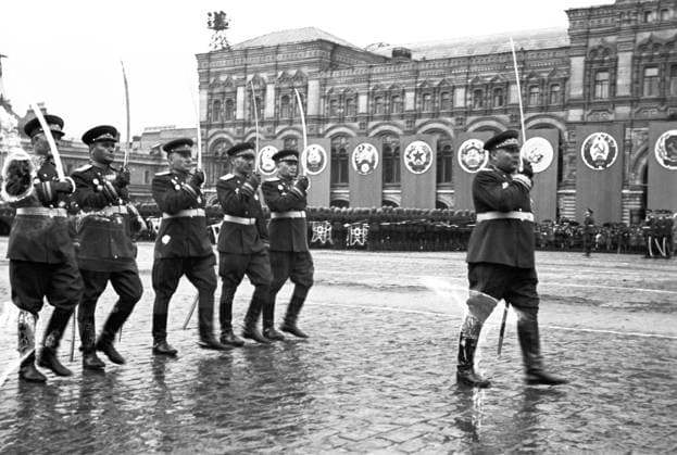 Rodion Malinovsky during Victory Parade 609322 24.06.1945 Marshal of the Soviet Union Rodion Malinovsky and army commanders of the Second Ukrainian Front during the Victory Parade on June 24, 1945 on the Red Square. The Great Patriotic War of 1941-1945. Loskutov Sputnik Moscow Russia  Copyright: xLoskutovx