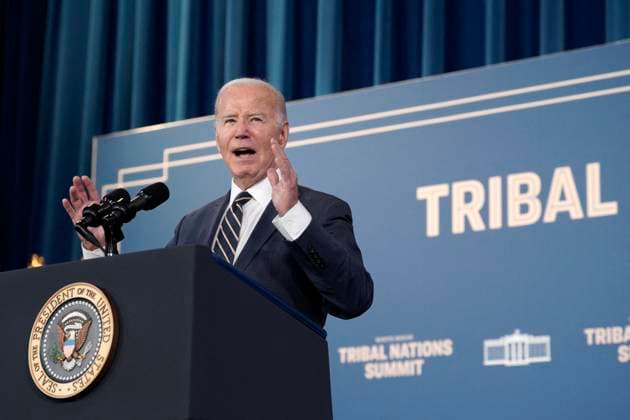Joe Biden at Tribal Nations Summit - Washington US President Joe Biden delivers remarks at the White House Tribal Nations Summit at the Department of the Interior in Washington on December 6, 2023. Photo by Yuri Gripas ABACAPRESS.COM Washington DC United States  Copyright: xPool ABACAx