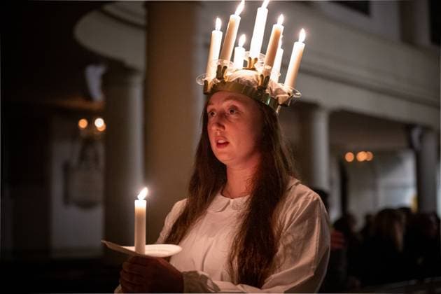 December 6, 2023: London Nordic Choir perform their annual Sankta Lucia and Christmas carols concert at the St. JohnÃ¢â‚¬â ¢s Wood church in North London. This year the role of Sankta Lucia was played by Astrid Hjerting. She wears a crown of candles symbolising St.Lucy as she leads the celebration. - ZUMAg173 20231206_zap_g173_011 Copyright: xVelarxGrantx