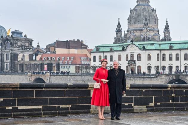 Bilder des Jahres 2023, Entertainment 12 Dezember Entertainment Themen der Woche KW49 Entertainment Bilder des Tages State visit of King Philippe and the Queen Mathilde to Germany Day 3 Germany, Dresden, 07 december 2023 Her Majesty The King Philippe and the Queen Mathilde take part of the State visit in Federal Republic of Germany for three days. Walk and photo opp for TTMM the King Philippe and the Queen Mathilde, President Steinmeier, the First Lady, MP Kretschmer and Mrs Hofmann, and the Ministers on Augustus Bridge (photo by Fredereric Andrieu Pool Photo News Brussels Germany  Copyright: xFredericxAndrieux