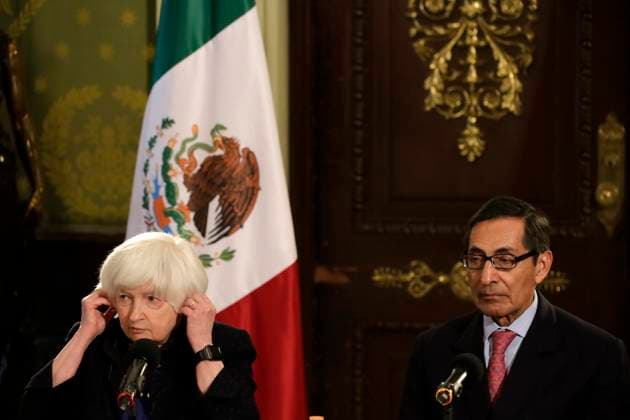 Janet Yellen, Secretary of the Treasury of the United States at a press conference Mexico December 7, 2023, Mexico City, Mexico: United States Secretary of the Treasury, Janet Yellen and Secretary of the Treasury and Public Credit, Rogelio Ramirez de la O at a joint press conference at the National Palace in Mexico City. on December 7, 2023 in Mexico City, Mexico (Photo by Luis Barron Eyepix Group). Copyright: xLuisxBarronx xEyepixxGroupx LB_20231207-_7