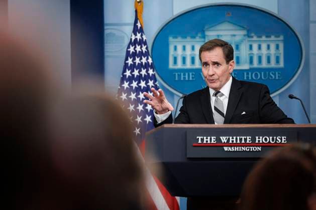 News Themen der Woche KW49 News Bilder des Tages White House Press Briefing - Washington John Kirby, national security council coordinator, speaks during a news conference in the James S. Brady Press Briefing Room at the White House in Washington, DC, US, on Thursday, Dec. 7, 2023. President Biden?s administration says it has the authority to seize certain drug patents and license them to other manufacturers in order to lower prices, a move aimed to appeal to Americans grappling with high health-care costs. Photo by Ting Shen Pool ABACAPRESS.COM Washington DC United States  Copyright: xPool ABACAx