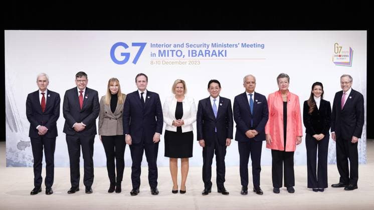 News Themen der Woche KW49 Meeting of G7 interior, security ministers Interior and security ministers from the Group of Seven advanced countries take part in a photo session during the second day of a three-day meeting held in Mito in Ibaraki Prefecture, eastern Japan, on Dec. 9, 2023.  A14AA0002218085P
