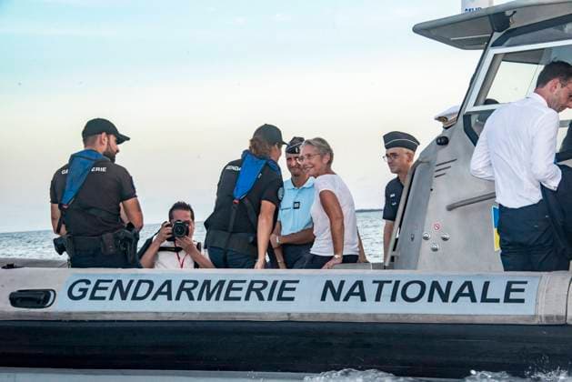 Elisabeth Borne on Visit in Mayotte French Prime Minister Elisabeth Borne leaves Mamoudzou aboard a French gendarmerie interceptor boat used to fight illegal immigration, on the French Indian Ocean island of Mayotte, on December 8, 2023, for their one-day visit. French Prime Minister travels to Mayotte on December 8, 2023 to make announcements on water, housing and health in French poorest department, which faces severe drought, migratory pressure from neighboring Comoros and growing insecurity. Photo by David Lemor ABACAPRESS.COM Mayotte  Copyright: xLemorxDavid ABACAx