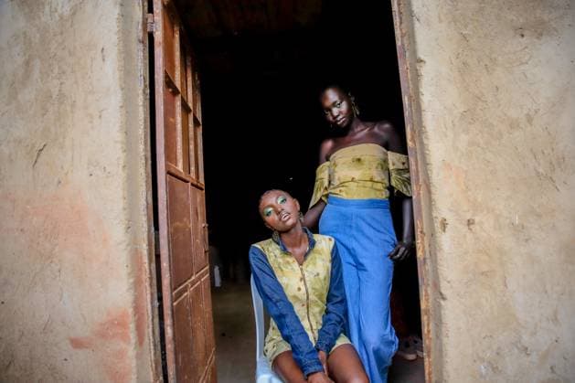 November 23, 2023, NAIROBI, KENYA: 25-Year-Old model Ella Kanini (L) and Nyibol Kuir (25) pose for a photo during Just Fashion Day of the Eco Fashion Week Kenya at the Gigiri Artisanal Gallery on November 23, 2023 in Nairobi, Kenya. Afrowema (an ethical and sustainable fashion social brand born in Kibera, Kenya the largest slum in Africa, Afrowema contributes to the empowerment of artisans in this community and creates new employment opportunities using new and used local materials) was founded by Tatiana. Just before the event, Tatiana accompanied by Idah Odeka, a model and environmental activist spent days working with a team of Seven young upcoming models from different parts of Nairobi teaching them both dancing skills and runway walks. - ZUMAd156 20231123_zip_d156_004 Copyright: xDonwilsonxOdhiambox