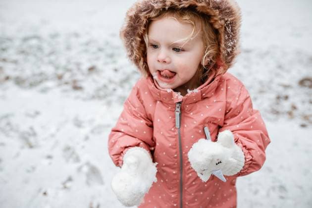 Creative Highlights Symbolbilder Toddler in snowsuit playing in snow on winter day McClure, Illinois, United States CR_WEKW231209C-1301968-01 ,model released, Symbolfoto
