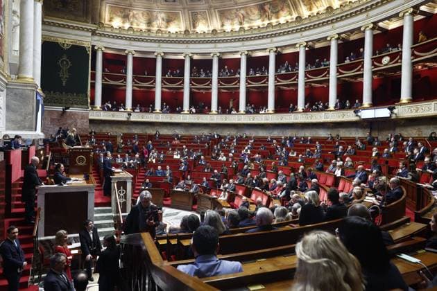 Debate on the draft law to control immigration at the National Assembly - Paris French Interior Minister Gerald Darminin during debate on the draft law to control immigration at the National Assembly in Paris, France on December 11, 2023. Photo by Raphael Lafargue ABACAPRESS.COM Paris France  Copyright: xLafarguexRaphael ABACAx
