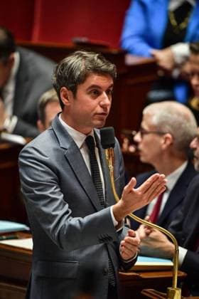 Questions To The Government At The National Assembly - Paris French Education and Youth Minister Gabriel Attal speaks during a session of questions to the government at the National Assembly in Paris on December 13, 2023. Photo by Firas Abdullah ABACAPRESS.COM Paris Ile-de-France France  Copyright: xAbdullahxFiras ABACAx