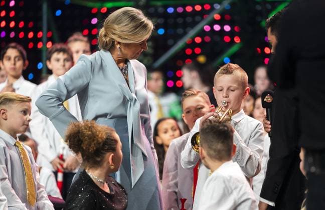 BUSSUM - Queen Maxima at the recordings for the Christmas Music Gala 2023 of the More Music in the Classroom foundation, recorded and broadcast by AVROTROS. ANP JEROEN JUMELET netherlands out - belgium out  Copyright: xx x486270722x originalFilename: 486270722.jpg