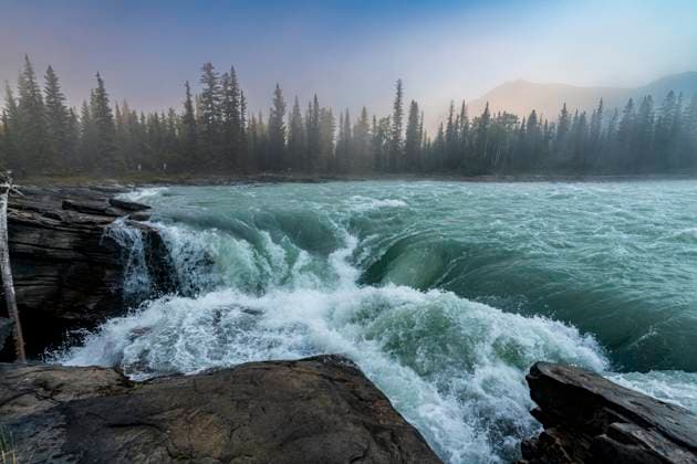 Athabasca Falls at sunrise, Glacier Parkway, Jasper National Park, UNESCO World Heritage Site, Alberta, Canadian Rockies, Canada, North America Copyright: MichaelxRunkel 1184-9327