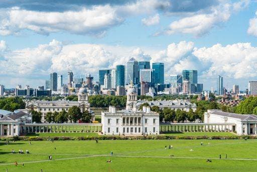 Greenwich landscape, on a summer day, bright blue clouds. 31225 RECORD DATE NOT STATED