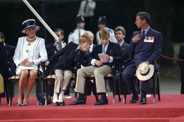 VJ Day Celebrations HRH PRINCESS OF WALES (HRH Princess Diana). Seen at the VJ Day Celebrations. With Prince Harry, Prince William and Prince Charles, the Prince of Wales, Credit:RK Avalon  Copyright: xRKx xAvalonx 0526293492