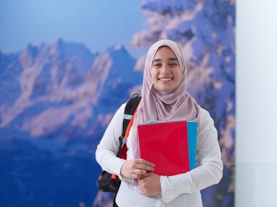 portrait of middle eastern female student or teenager portrait of happy female middle eastern university student or teenager wearing casual islamic religious look for school ,model released, Symbolfoto Copyright: xZoonar.com benisxarapovicx 15329020 ,model released, Symbolfoto ,property released