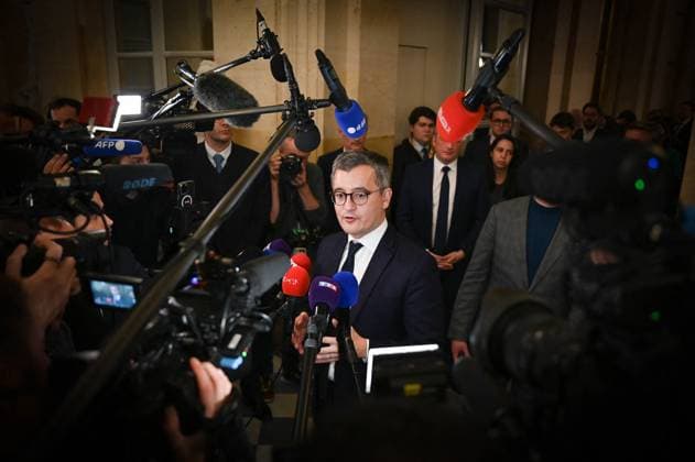 Controversial Immigration Law Passes Parliament - Paris French Interior Minister Gerald Darmanin speaks to the press following the vote and the approval of the draft law to control immigration, at the French National Assembly in Paris, France on December 19, 2023. French President Emmanuel Macron was facing a rebellion within his own party from left-leaning deputies on Tuesday after a tougher immigration bill won the support of the far right under Marine Le Pen as it advanced through parliament. NGOs have slammed the measure as the most regressive immigration law in decades. A commission of upper-house senators and lower-house National Assembly MPs agreed on a new draft of the bill on Tuesday after it was voted down without a debate in th  Copyright: xStevensxTomas ABACAx
