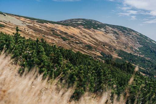 Beautiful autumn landscape of Krkonose (Giant Mountains). Peaks and summits of Krkonose National Park, Czech republic. Blue sky, clouds and mountains. 320731 RECORD DATE NOT STATED