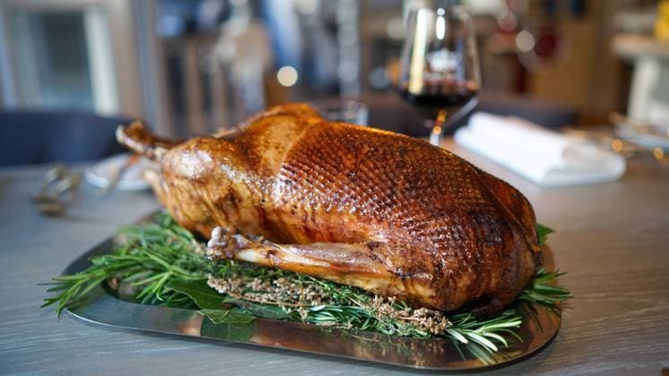 23.12.2023: Gänsebraten mit Rotkohl und Klößen. Ein in Deutschland sehr beliebtes Weihnachtsessen. Germany 2023-12-23_Symbolfoto_Weihnachtsgans_Foto_Hercher_1 *** 23 12 2023 Roast goose with red cabbage and dumplings A very popular Christmas meal in Germany 2023 12 23 Symbol photo Christmas goose Photo Hercher 1