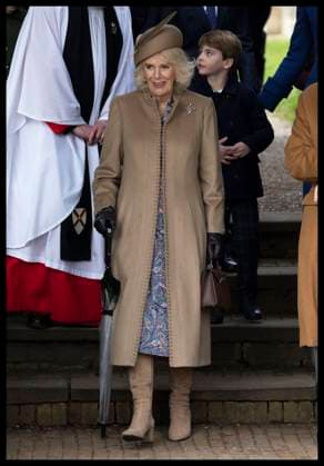 . 25 12 2023. Sandringham , United Kingdom. Queen Camilla leaving the Christmas Day church service in Sandringham, United Kingdom. Picture by Stephen Lock i-Images  xStephenxLockx xi-Imagesx IIM-24899-0027