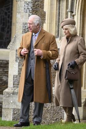 Members of the British Royal Family attend the Christmas Day service at Sandringham Featuring: King Charles III, Queen Camilla Where: Sandringham, Norfolk, United Kingdom When: 25 Dec 2023 Credit: Cover Images EDITORIAL USE ONLY. NOT FOR USE BY NEWSPAPERS BASED IN THE UK. Copyright: xx 53324676