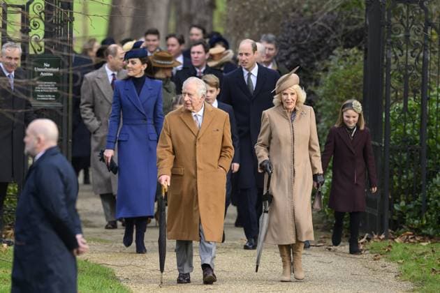 Members of the British Royal Family attend the Christmas Day service at Sandringham Featuring: Catherine Princess of Wales, King Charles III, Queen Camilla Where: Sandringham, Norfolk, United Kingdom When: 25 Dec 2023 Credit: Cover Images EDITORIAL USE ONLY. NOT FOR USE BY NEWSPAPERS BASED IN THE UK. Copyright: xx 53324667