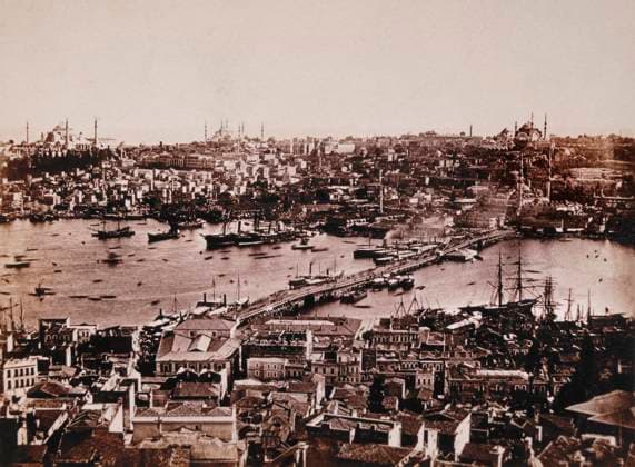 Constantinople (Istanbul) with Bridge over Bosphorus, 1885  Copyright: xABxArchivex jtv003510