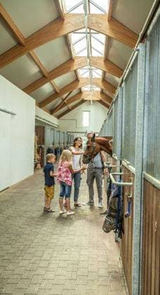 IMAGO Creative, Kinder auf dem Reiterhof A vertical shot of a young family in a stable playing with horse 625660 ,model released, Symbolfoto RECORD DATE NOT STATED