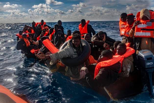 Bilder des Jahres 2024, News 01 Januar News Themen der Woche KW01 News Bilder des Tages Open Arms Rescues 60 People In The Mediterranean Sea Several migrants in a cayuco, January 3, 2024, in the Mediterranean Sea. 60 migrants have been rescued this afternoon by the crew of the NGO ship Open Arms. According to the organization, the rescue has been carried out just as bad weather is looming in the area. The Open Arms had already disembarked last December 31 54 people in the Roman port of Civitavecchia to which it was sent after the terrible weather conditions forced the Italian authorities to change the first port decided, Genoa, after four days of navigation. Photo by Antonio Sempere Europa Press ABACAPRESS.COM Mediterranean Sea Spain  Copyright: xEuropaxPress ABACAx