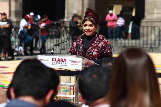 January 3, 2024 in Mexico City, Mexico: The sole candidate for the Head of Government of Mexico City Clara Brugada of the coalition made up of the political parties Morena, PT and PV, during her pre-campaign closing in Plaza 23 of May, at the Cuauhto moc mayor s office on January 3, 2024. In Mexico City, Mexico. Mexico City Mexico - ZUMAe321 20240103_zia_e321_008 Copyright: xCarlosxSantiagox