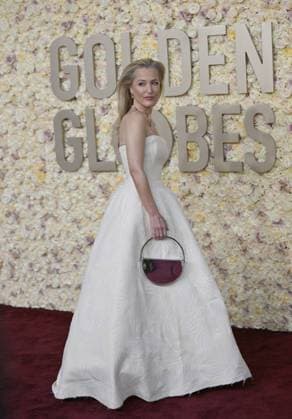 Actress Gillian Anderson arrives for the 81st annual Golden Globe Awards at the Beverly Hilton in Beverly Hills, California on Sunday, January 7, 2024.  LAP202401070006 CHRISxCHEW