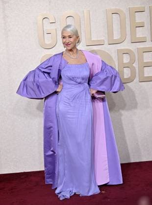 Actress Helen Mirren arrives for the 81st annual Golden Globe Awards at the Beverly Hilton in Beverly Hills, California on Sunday, January 7, 2024.  LAP202401070035 CHRISxCHEW