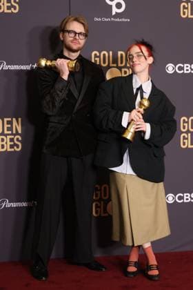 January 7, 2024, Beverly Hills, CA, USA: Billie Eilish, winners of the Best Original Song - Motion Picture award for What Was I Made For? pose in the press room during the 81st Annual Golden Globe Awards at The Beverly Hilton on January 07, 2024 in Beverly Hills, California. Beverly Hills USA - ZUMAs181 20240107_zea_s181_421 Copyright: xCraSHx