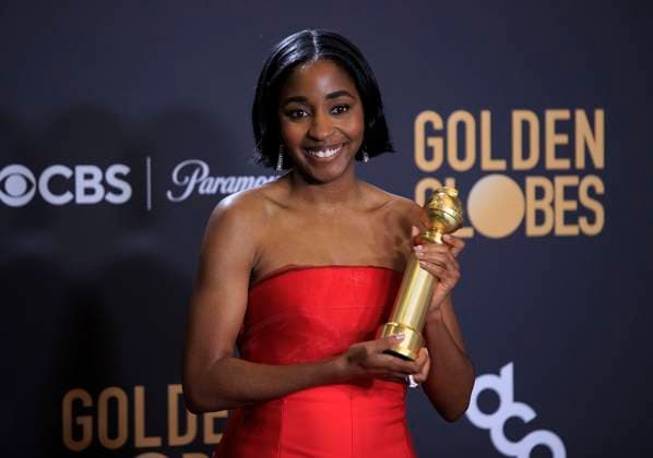 January 7, 2024, Beverly Hills, California, USA: Ayo Edebiri in the press room of the 81st Annual Golden Globe Awards on Sunday January 7, 2024 at The Beverly Hilton Hotel in Beverly Hills, California. ARIANA RUIZ PI Beverly Hills USA - ZUMAp124 20240107_zaa_p124_147 Copyright: xArianaxRuizx