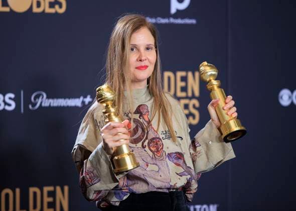 January 7, 2024, Beverly Hills, California, USA: Justine Triet in the press room of the 81st Annual Golden Globe Awards on Sunday January 7, 2024 at The Beverly Hilton Hotel in Beverly Hills, California. ARIANA RUIZ PI Beverly Hills USA - ZUMAp124 20240107_zaa_p124_150 Copyright: xArianaxRuizx